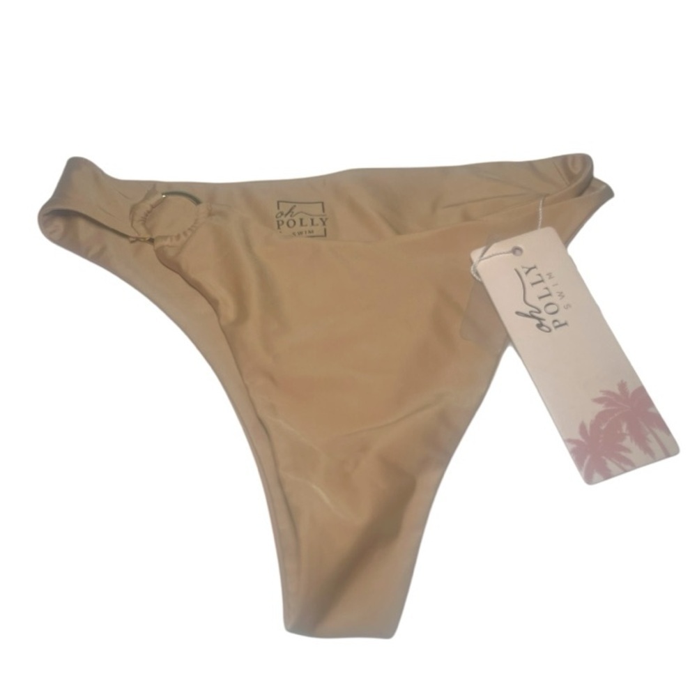 NWT Oh Polly Tan Brazilian Bikini Bottom with High-Cut Leg Openings Sz Small